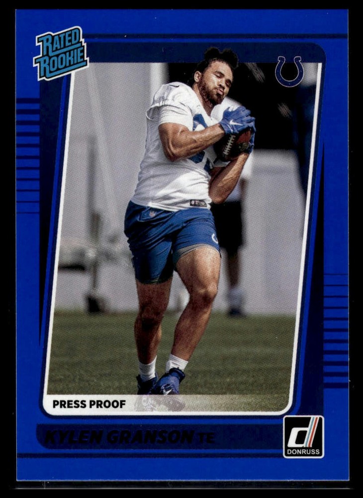2021 Donruss Kylen Granson #321 Press Proof Blue Parallel Rare Rated Rookie Football Card