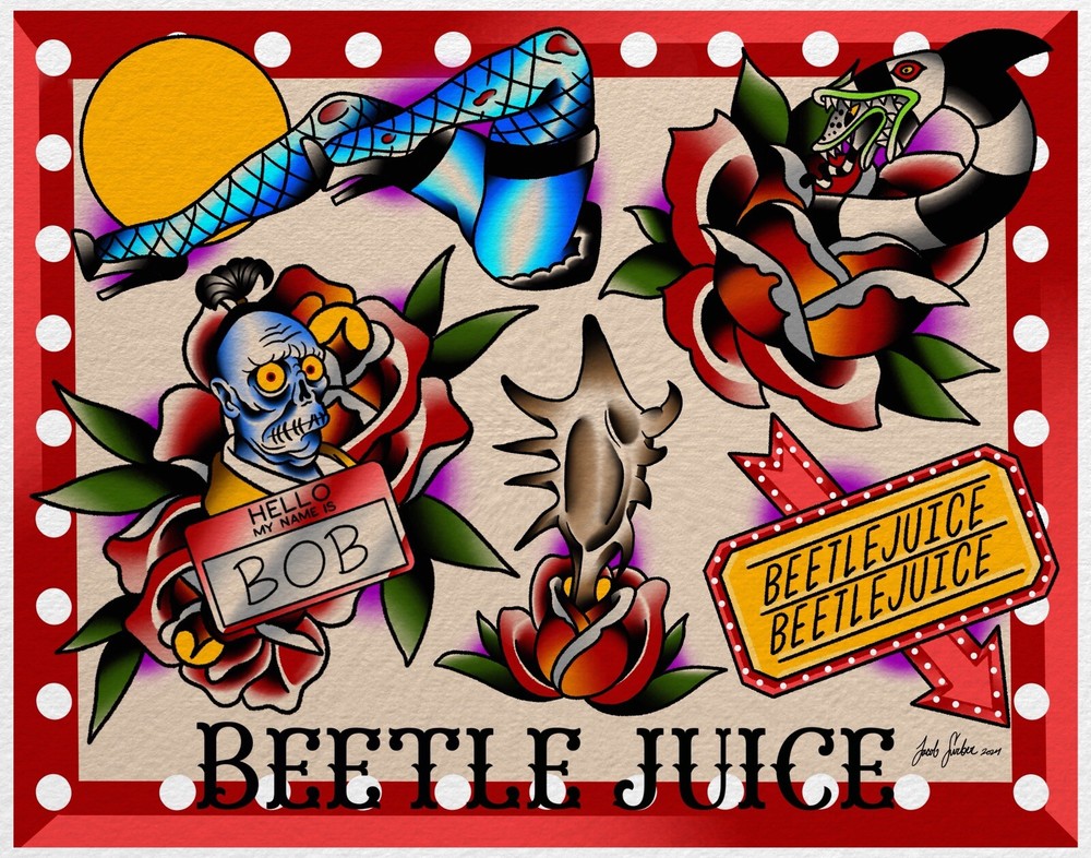 Beetle Juice Tattoo Flash Art Print 11x14