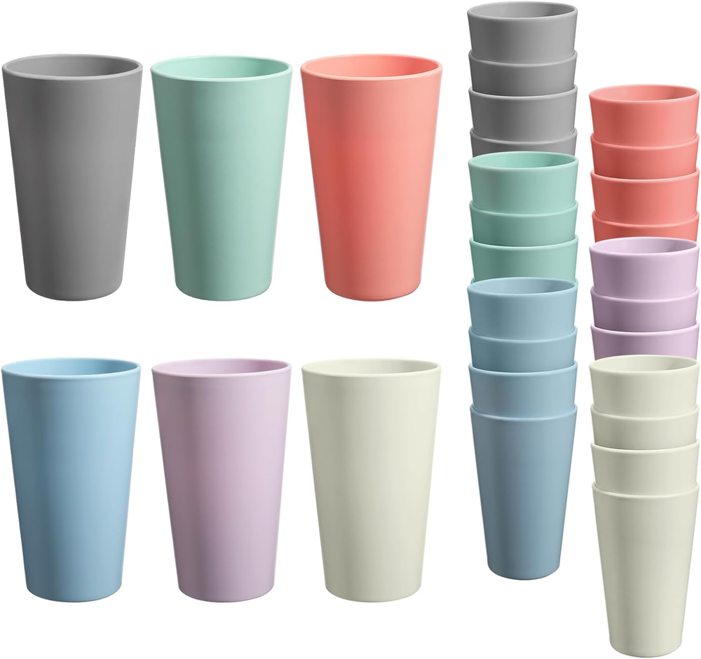 24 Pcs Unbreakable Plastic Cups Set, 20 Oz Reusable Plastic Cups, Stackable Wate