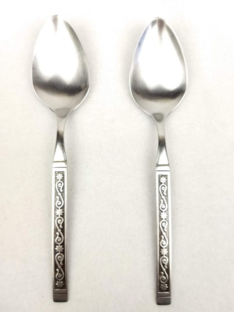 Oneida MIDNIGHT Stainless S.S.S. Black Accent Flatware Serving Spoons Set of 2