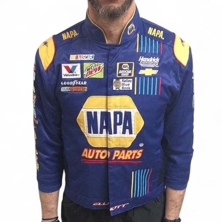 Napa Auto Parts blue and yellow NASCAR racing jacket