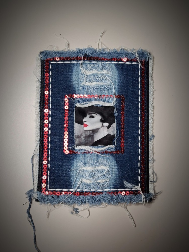 Denim patches for DIY projects - lady in a hat