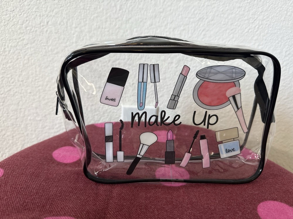 Clear TSA Travel Makeup Bag Cosmetic Organizer PVC Zip Toiletry Pouch