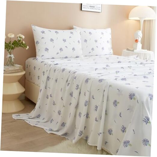 3 Piece Bedding Sheet Set White Floral Sheets Set Cute Twin XL 02 Lilac Floral