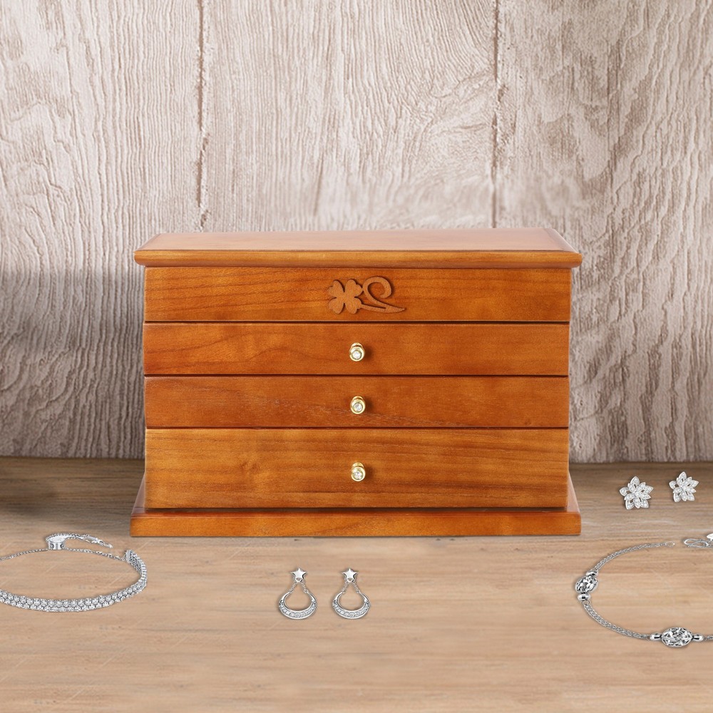 Vintage 4 Layers Jewelry Box Wooden Pack Storage Organizer Case Whith 4 Drawers