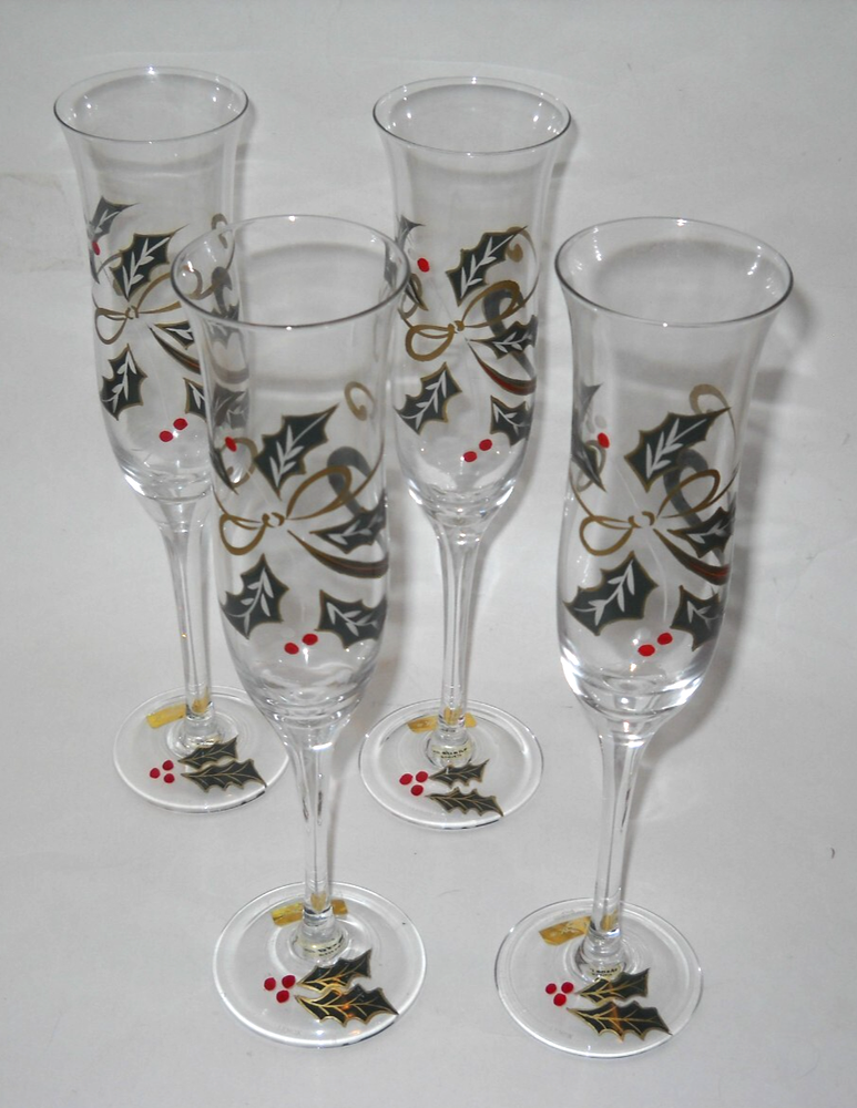 Lenox HOLIDAY SPIRIT Set of 4 Hand-Painted Champagne Flutes New in Box
