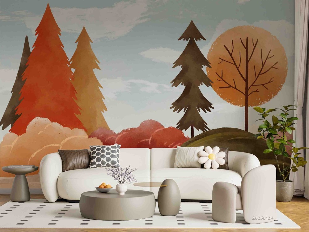 3D Autumn Woods Watercolor Wall Murals Wallpaper Murals Wall Sticker 3