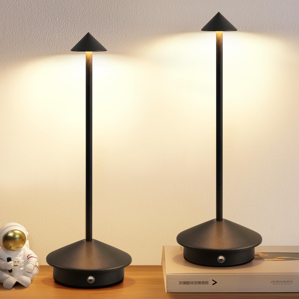 Modern Cordless Table Lamp Set of 2 for Home or Office, Portable LED Desk Lamps with 5000mAh Rechargeable Battery, Adjustable Brightness, Dimmable Light, USB Charging, and Warm White Lighting