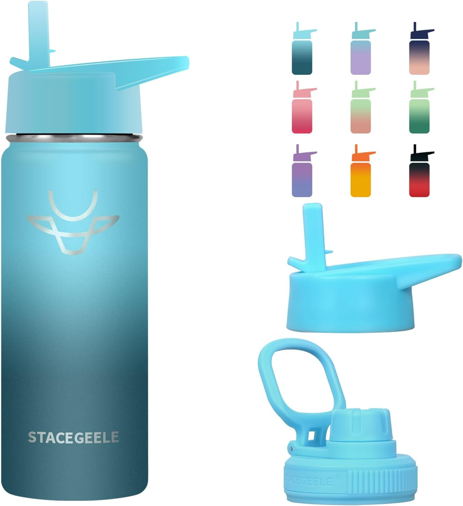 Insulated Vacuum Water Bottle for Kids with Straw Lid Stainless Steel Flask Ther