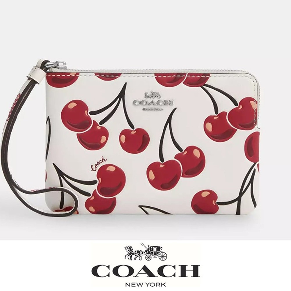 NWT Coach Corner Zip Wristlet Cherry Print Crossbody Bag 🍒