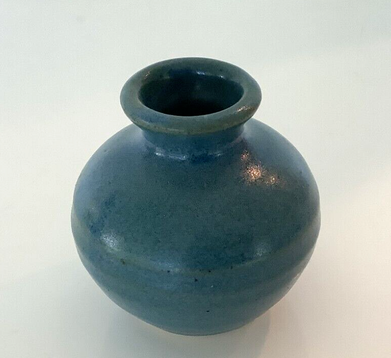 Vintage WHYNOT North Carolina Small Ceramic Vase Weed Pot Aegean Blue 1989