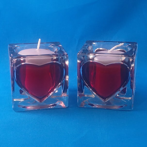 Darico Red Heart Square Glass Votive Candle Holders 2.75 Inch Set of 2