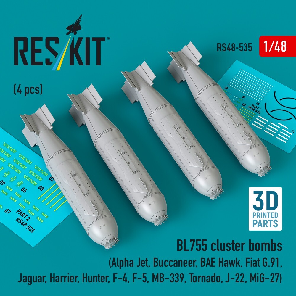 3D Printed BL755 Cluster Bombs 4pcs 1:48 Scale ResKit RS48-0535 Aircraft Model Kit