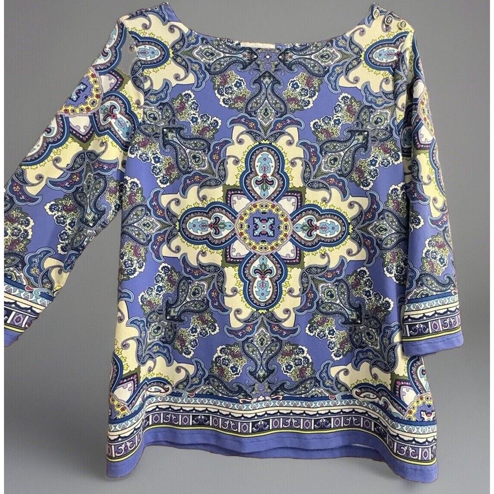 Charter Club Blouse Large Petite Colorful Artsy Geometric Office Career Wear