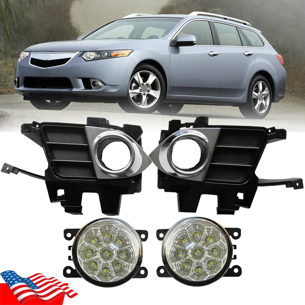 LED Bumper Fog Light Lamp Cover Chrome w/Trim 4PCS/SET For Acura TSX 2011-2014