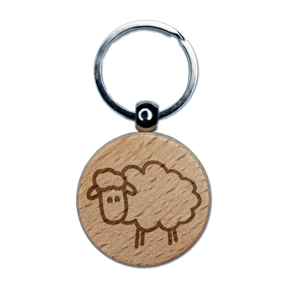 Sheep Doodle Engraved Wood Round Keychain Tag Charm