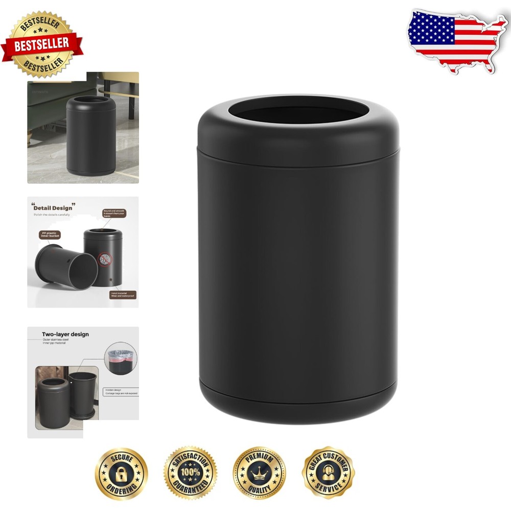 Stylish Black Metal Open Top Trash Can - 10L Wastebasket for Elegant Spaces
