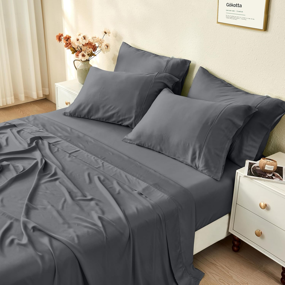 Queen Size 6-Piece Bamboo Rayon Cooling Bed Sheet Set