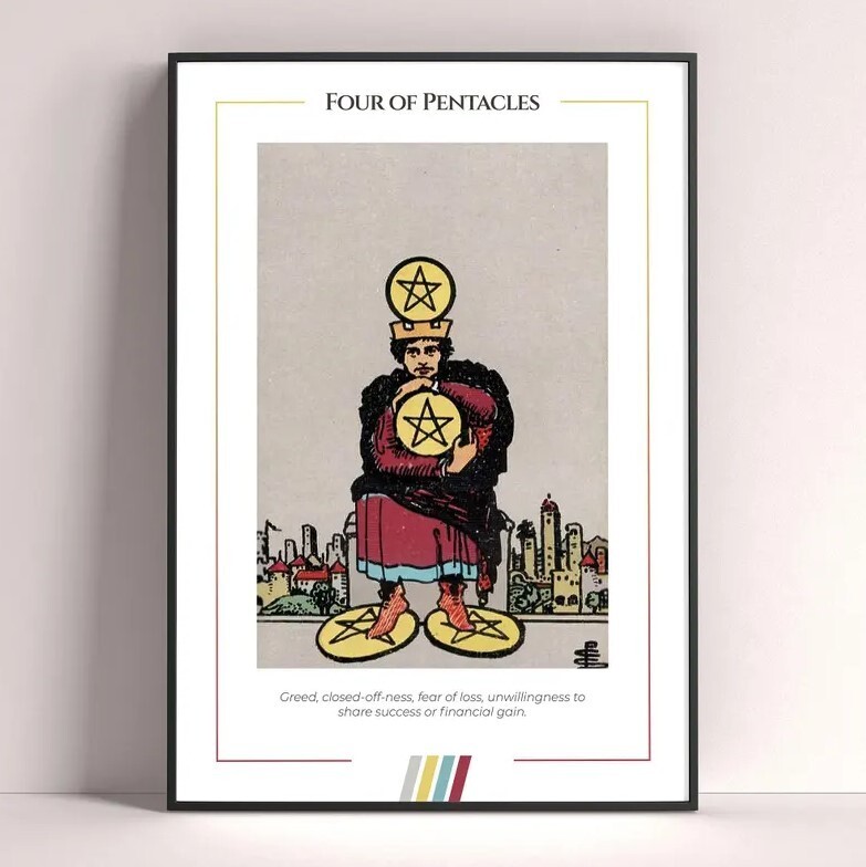 Four of Pentacles Tarot Card Art Print - Witchy Wall Decor Gift