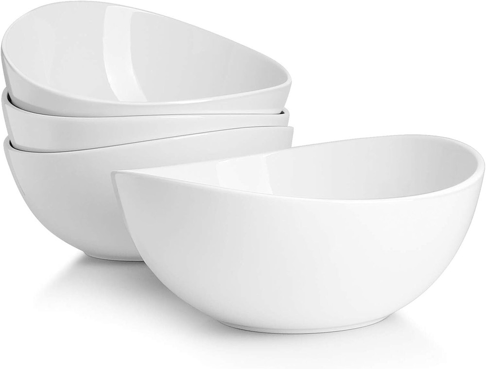 4-Piece 8-Inch Modern Porcelain Bowls - Microwave & Dishwasher Safe