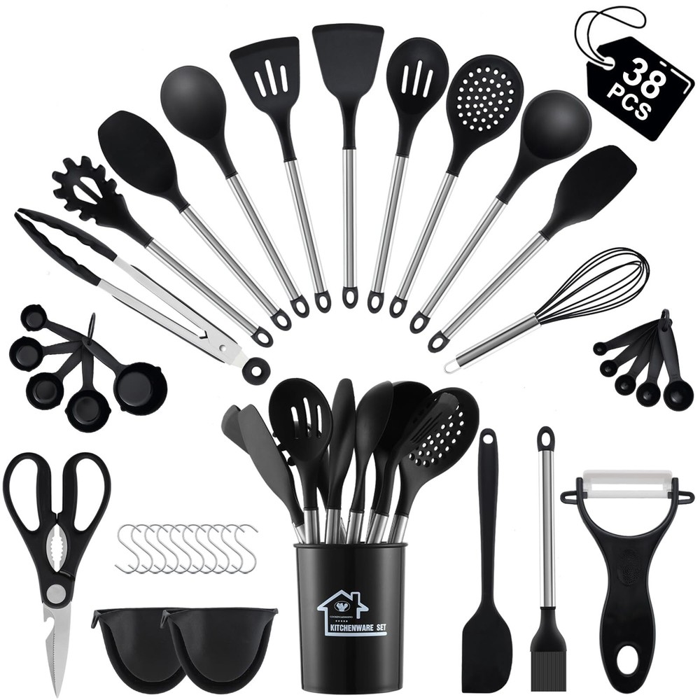 38 Pieces Kitchen Utensils Set, Silicone Cooking Utensils Set with Spatula, U...