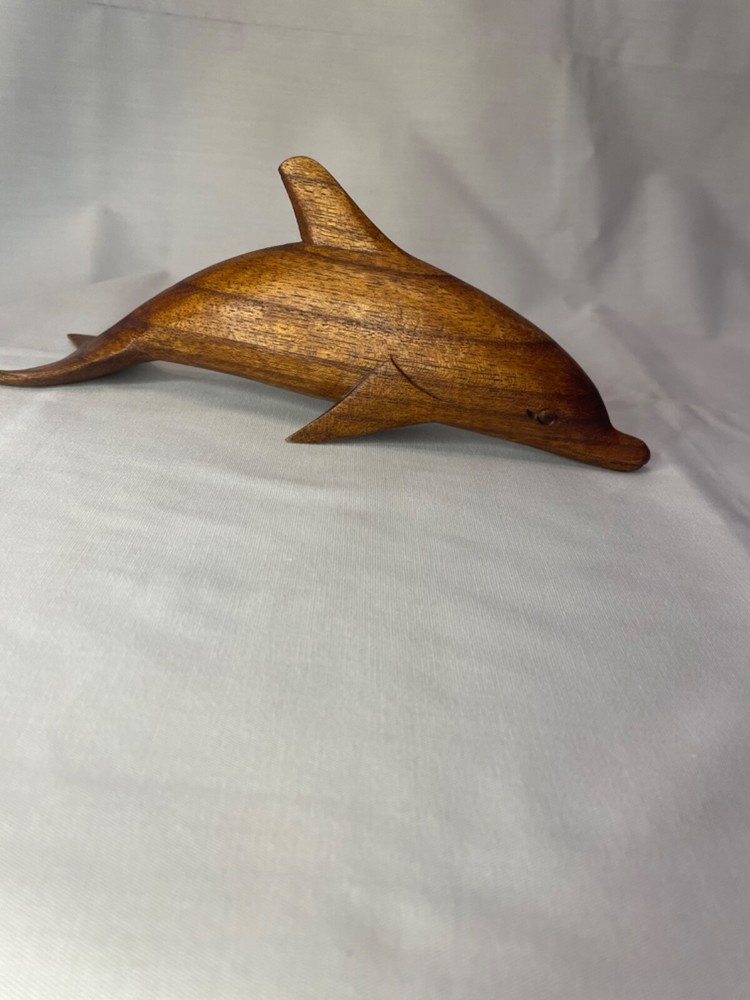 hand carved wooden dolphin sculpture medium wood beach decor 9.5