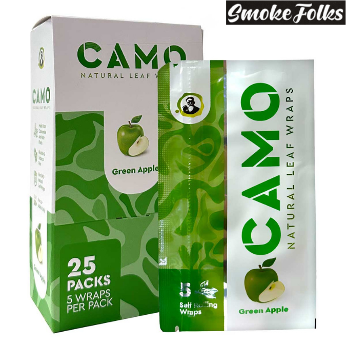 Camo Self-Rolling 125mm Natural Leaf Wraps Green Apple Flavor Full Box