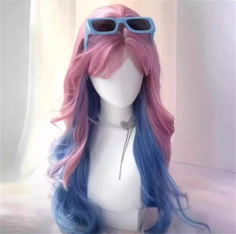 Alien Stage Akane Mizi Long Gradual Curls Purple Periwig Cosplay Hairpiece New