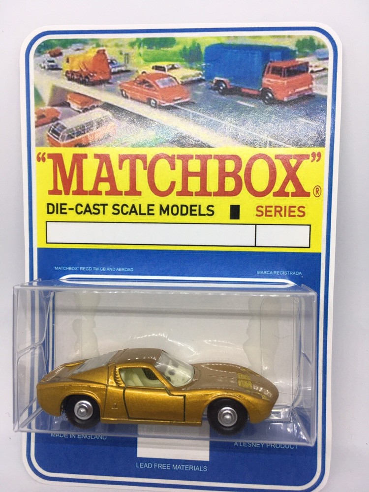 Matchbox Lesney Phantom #33 Custom Lamborghini In Gold Disc Wheels Blister Pack.
