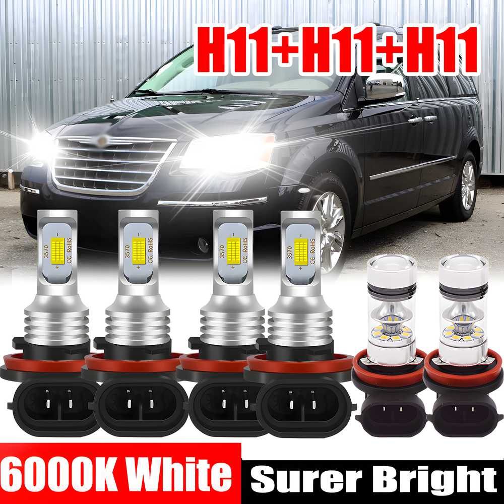 FOR Chrysler Town & Country 2010-2016 6Pcs Combo LED Headlight Fog Light Bulbs