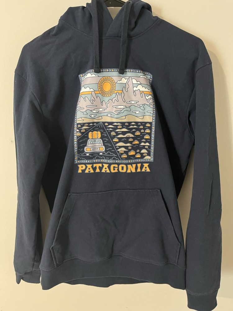 Patagonia Mens Navy Blue Heavyweight Graphic Hoodie Size M Regular Fit