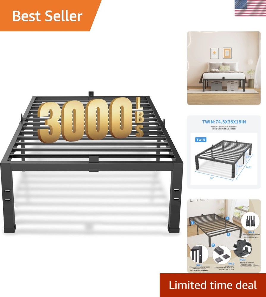 Space-Saving Twin Size Bed Frame with Integrated Storage - Black Metal Finish