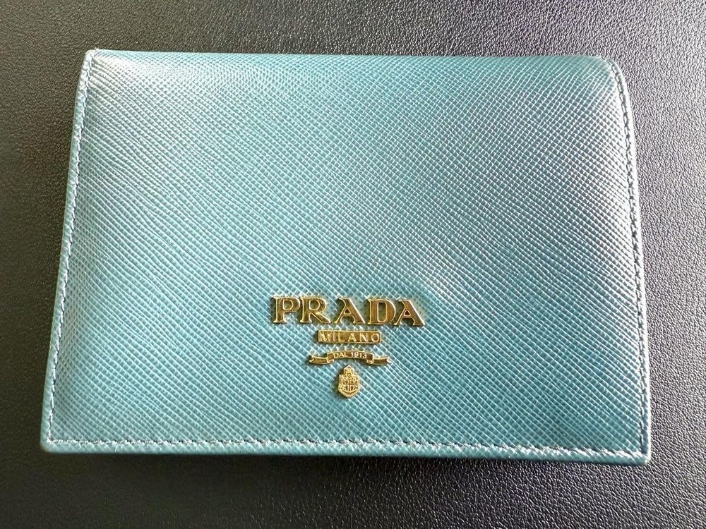 PRADA Blue Saffiano Leather Foldable Wallet Excellent Condition