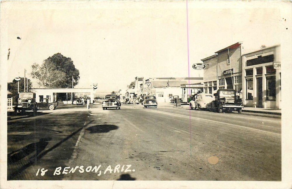 1949 Benson Arizona Gas Station autos Street Scene #18 RPPC Postcard 25-1930