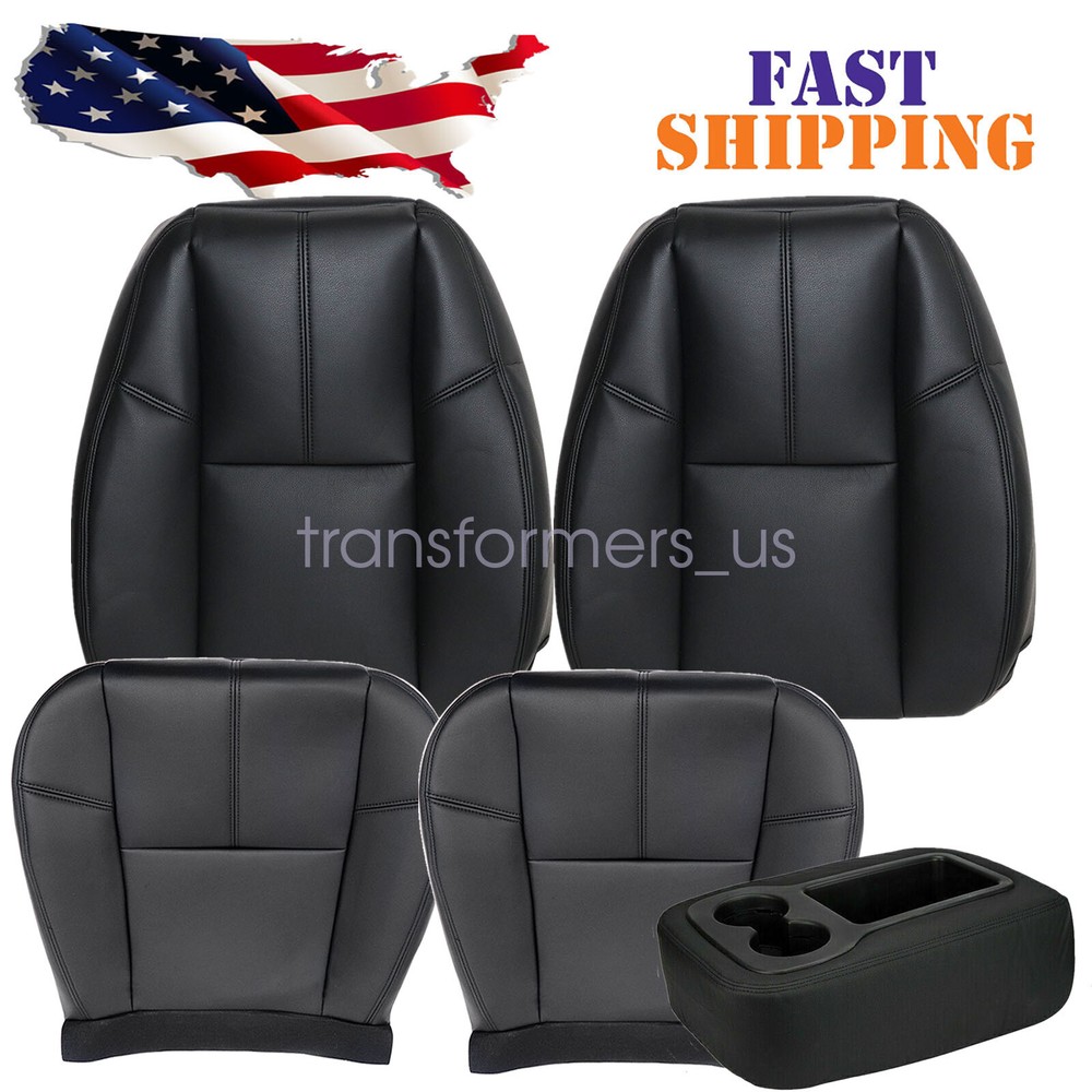 2007-2014 GMC Sierra Black Leather Seat & Armrest Covers for Driver & Passenger  