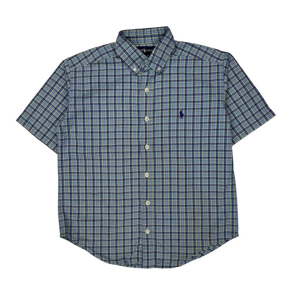 Age 8-10 Ralph Lauren Checked Short Sleeve Shirt - Small Blue Cotton