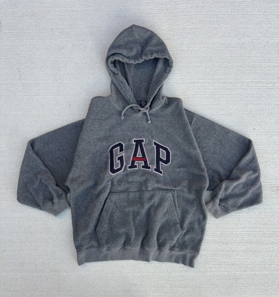 90s Vintage GAP Embroidered Athletic Gray Fleece Pullover Hoodie
