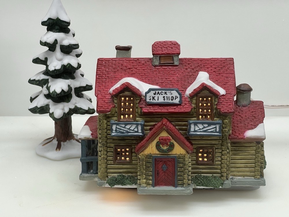 Lemax Hearthside Village “Jack’s Ski Shop” Set Of Two Retired 1995 Excellent !
