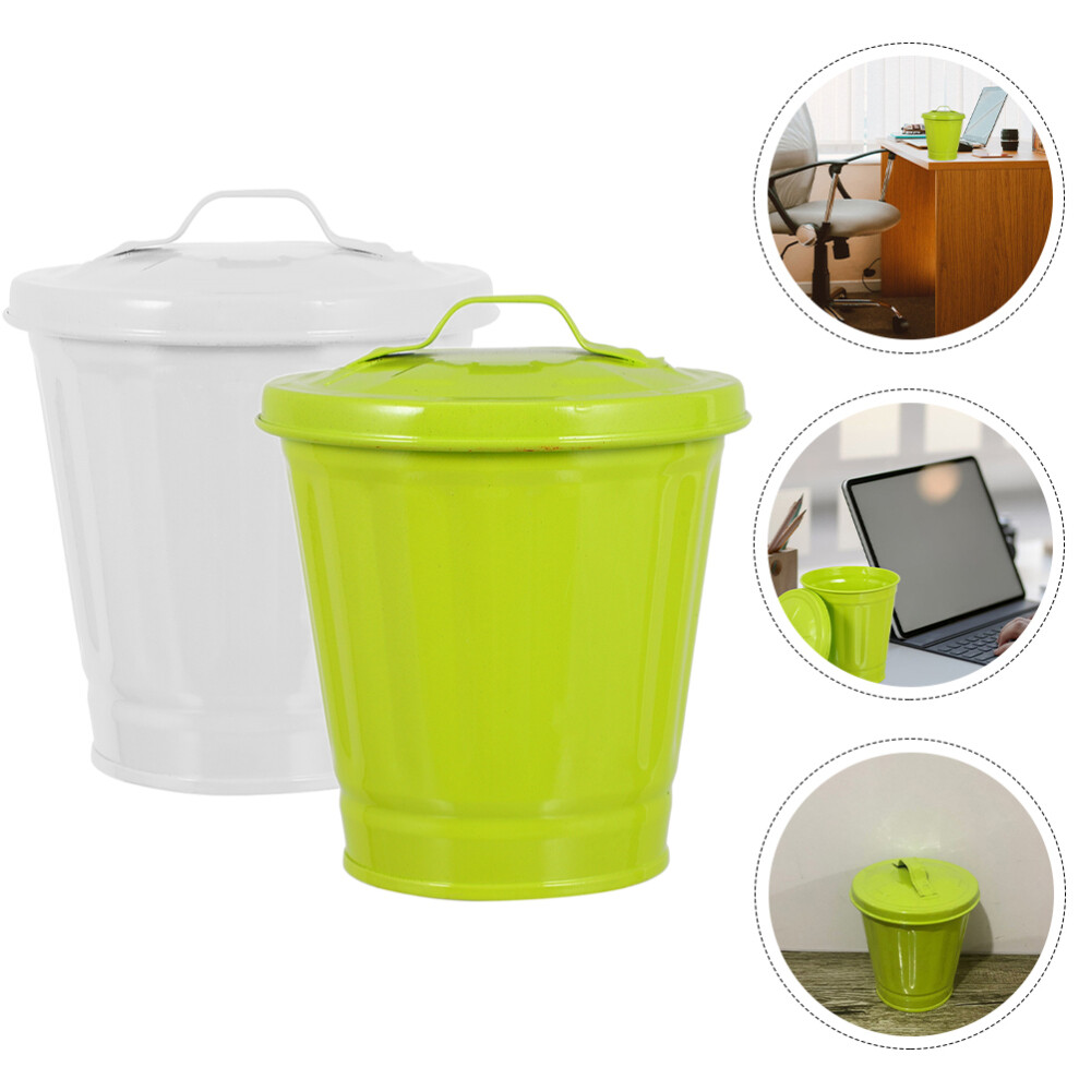 2 Mini Trash Cans with Lids Multi-Functional Office Waste Holders