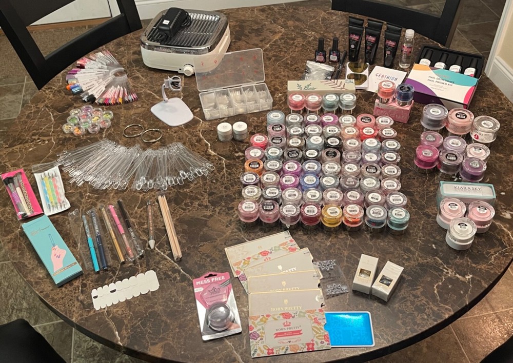 Huge lot 82 Revel & other brands nail dip powders poly gel/nail stamp Kit & more