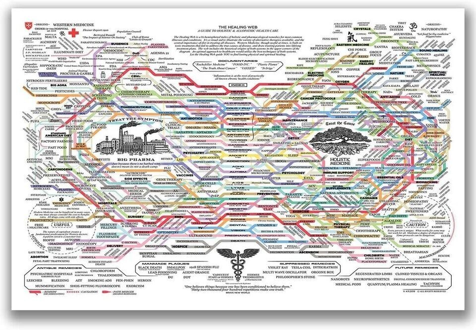 Healing Web Map Poster Spirit Natural Remedies Chart Wall Art Hom