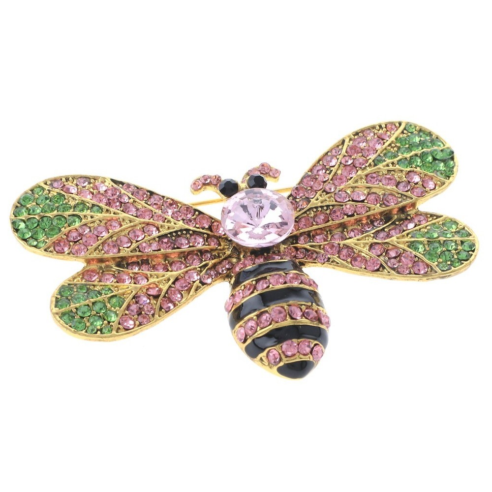 Gold Tone Metal Bee Brooch With Rhinestone P1136-PKGN