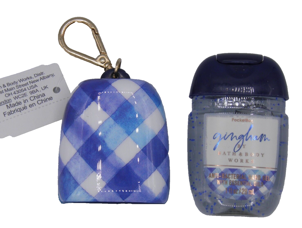Bath & Body Works GINGHAM PocketBac Sanitizer Gel Holder/Key Fob NEW 2 PACK