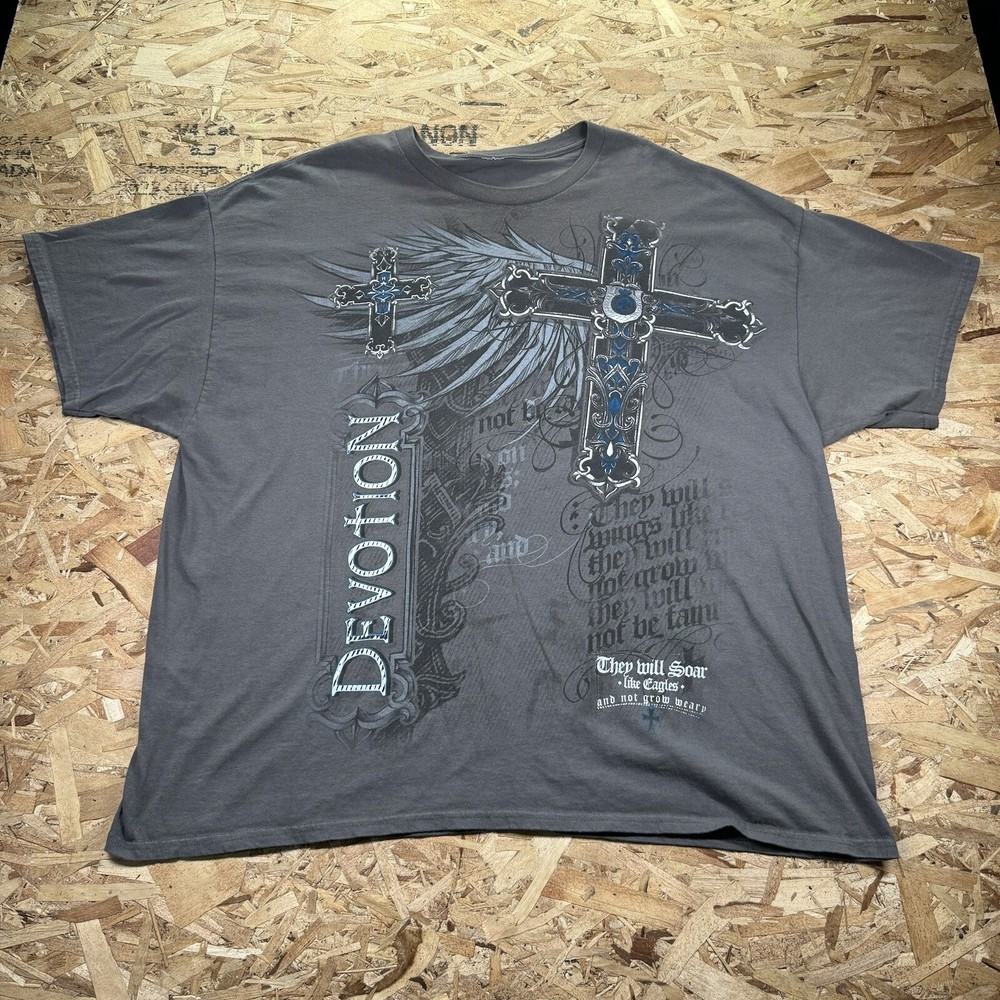 Vintage Y2K Gothic Angel Wings Cross Graphic T-Shirt Adult Size 2XL