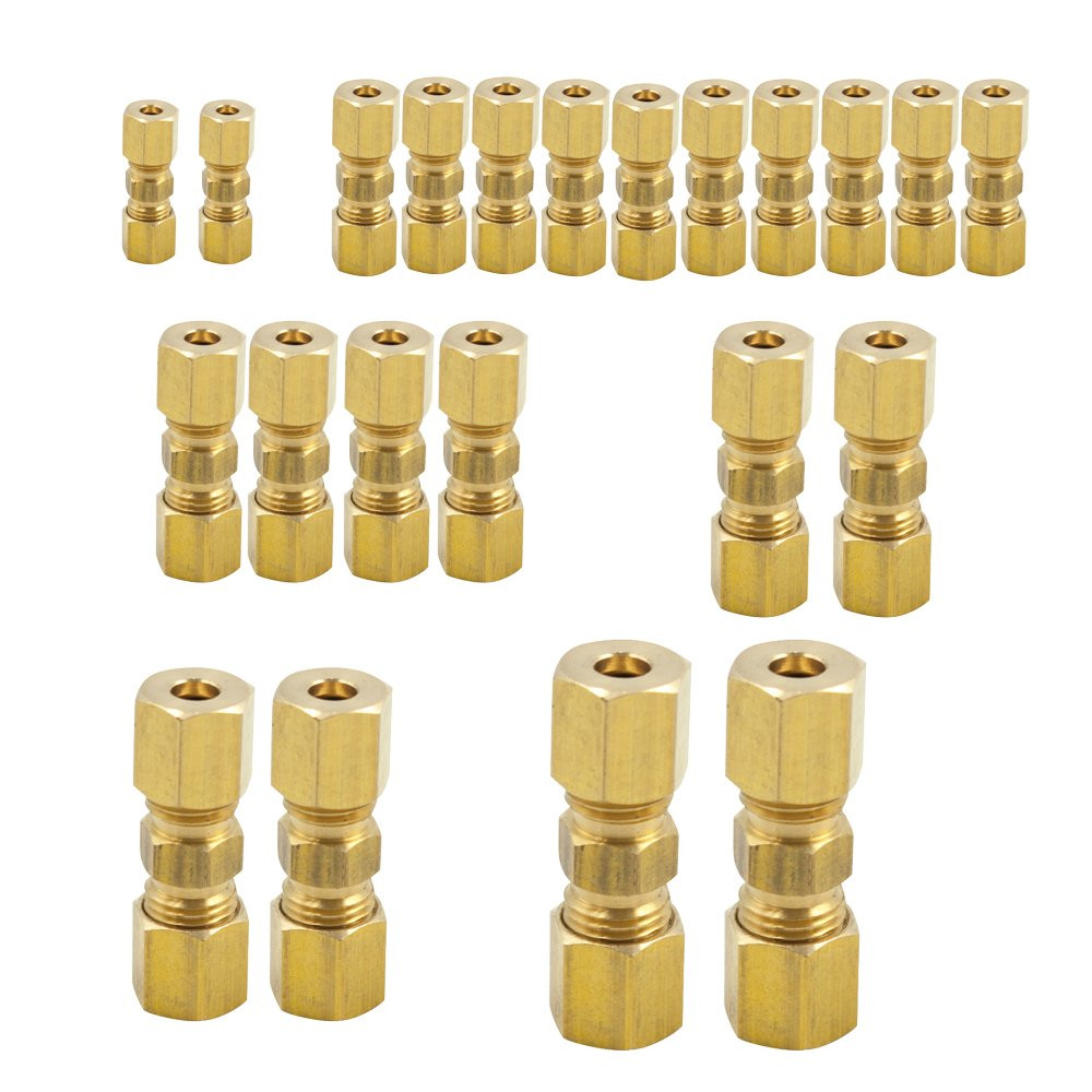 Brass Compression Tube Fitting, Comp Union Coupling Assortment Kit 1/8