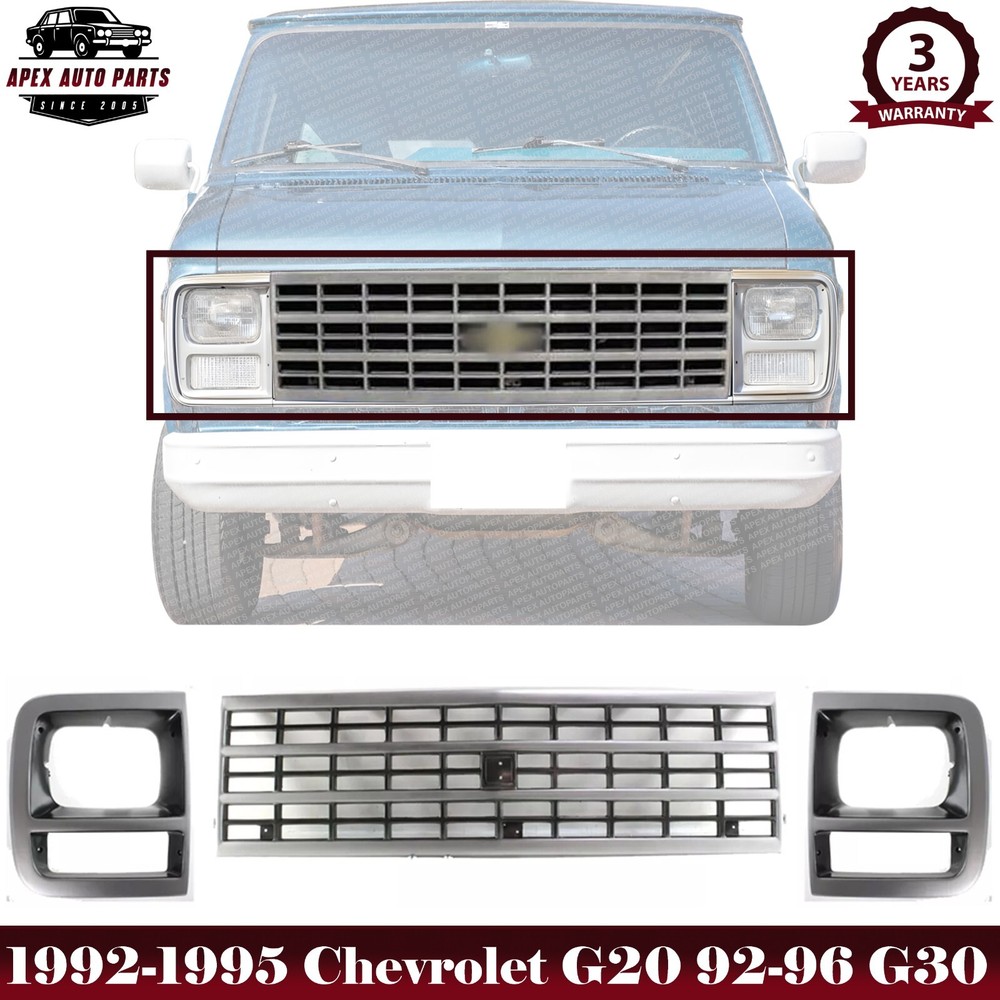 For 1992-1995 Chevrolet G20 92-96 G30 Grille Kit Silver Shell & Black Insert 3Pc