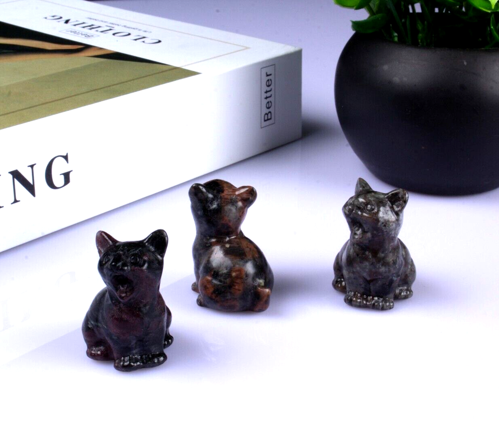 Natural Hand Carved Sitting cat Quartz Crystal Skull Reiki Healing Random 1pc