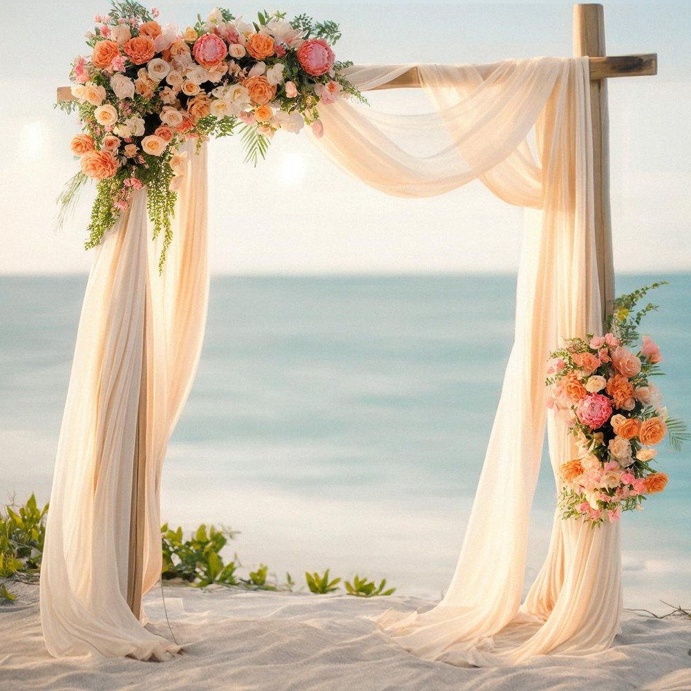 Champagne chiffon drapes 2 panels 18ft wedding arch decor