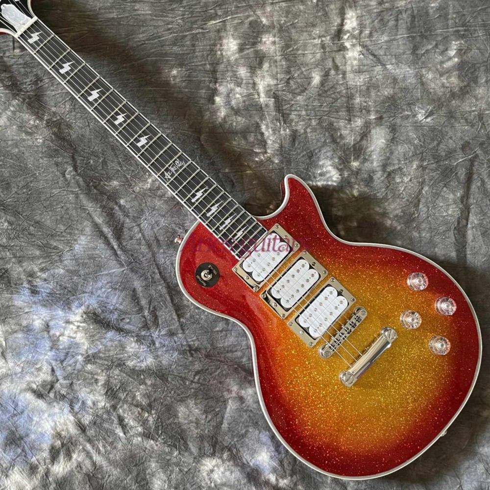Custom Ace Frehley LP Electric Guitar Sparkling Cherry Burst Solid Body Hot Sale