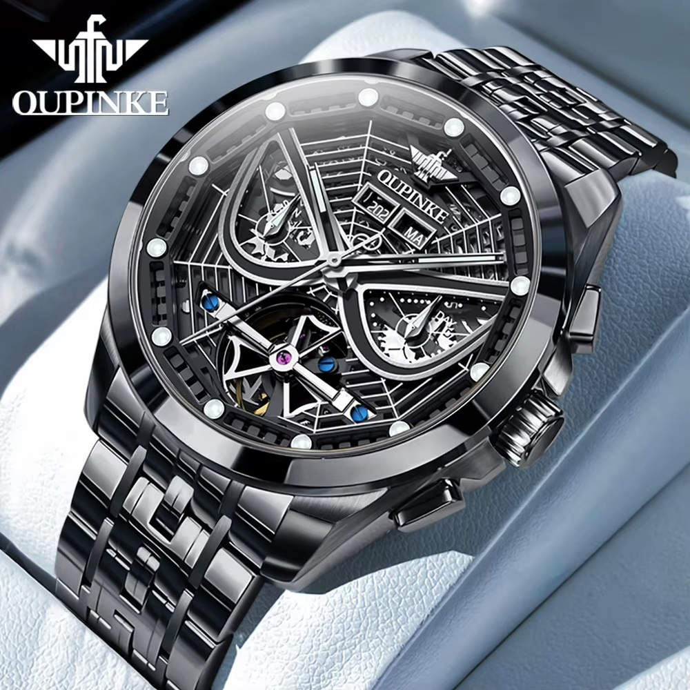 OUPINKE Automatic Mechanical Tourbillon Skeleton Waterproof 50M Men Watch
